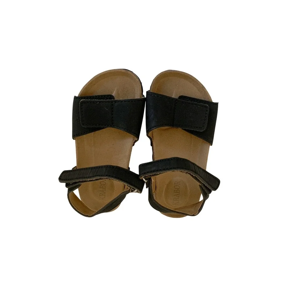 Krabor Kids Black Cork Footbed Sandals Adjustable Hook Loop Straps‎ Toddler